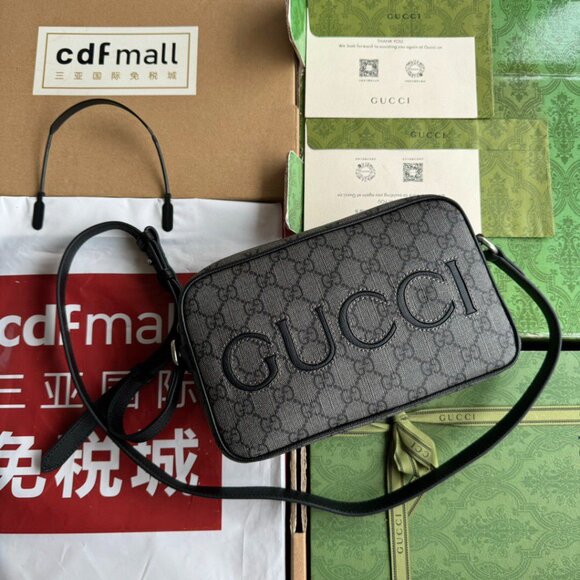 GUCCI canvas and leather crossbody shoulder bag mini men's gray and black - Picture 1 of 9